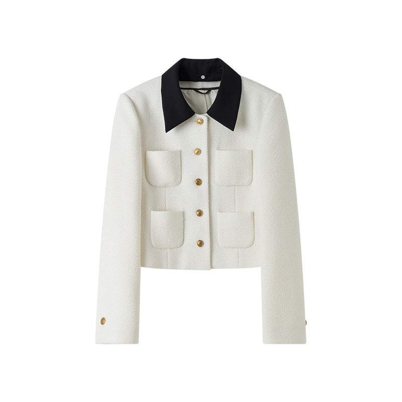 Wool Blend White Cropped Coat