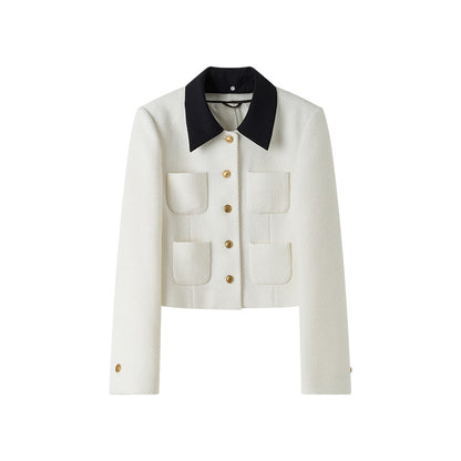 Wool Blend White Cropped Coat
