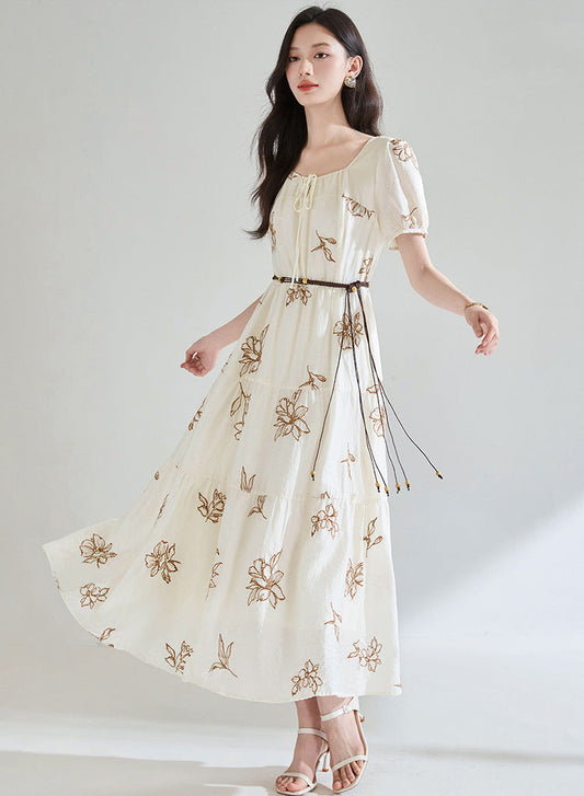 Seraphina Embroidered Square Neck Midi Dress