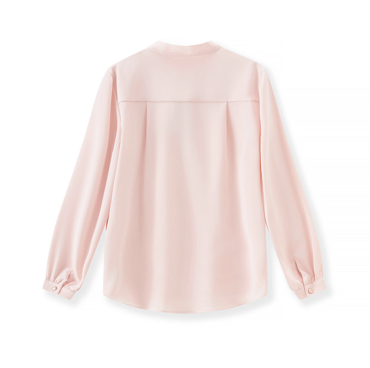 Powder Elegance Satin Bow-Tie Blouse – French-Inspired Sophistication