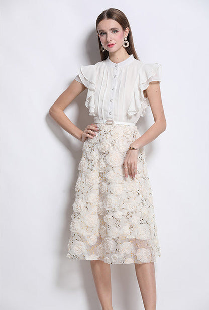 Embroidered Floral Hem Luxe Midi Dress