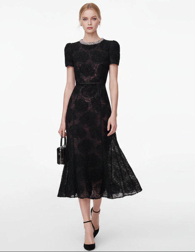 Crystal-Embellished French Fishtail Maxi Dress