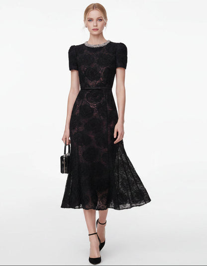 Crystal-Embellished French Fishtail Maxi Dress