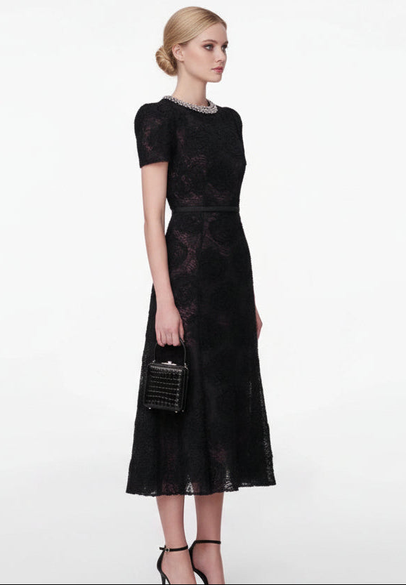 Crystal-Embellished French Fishtail Maxi Dress