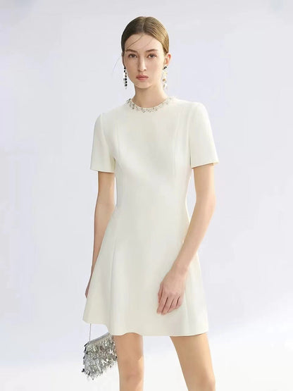 Round Neck Embellished Waist Dress