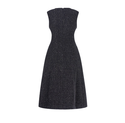 Metallic Textured French Sleeveless Midi Dress