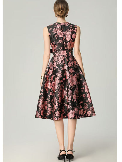Floral Embroidered Jacquard Ruffle Dress