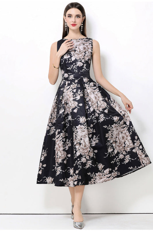 Contrast White Floral Elegant Sleeveless Dress