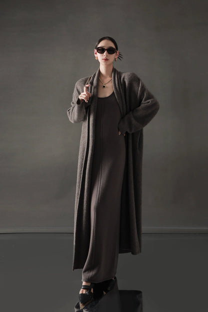 Minimalist Cashmere-Blend Wool Long Cardigan