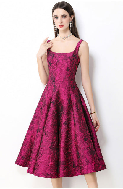 Rosé Lumière Jacquard Strap Maxi Dress