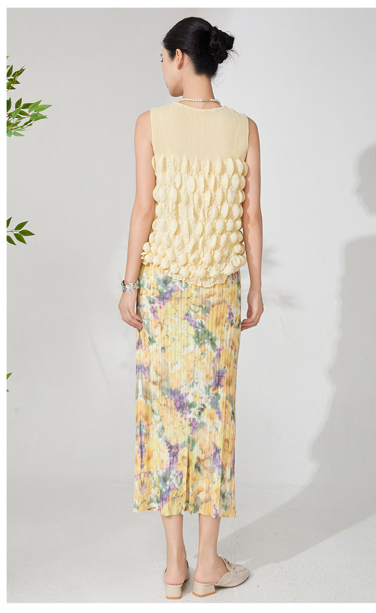 Floral Touch Two-Piece Set – Yellow Crop Top & Skirt