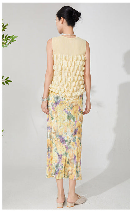 Floral Touch Two-Piece Set – Yellow Crop Top & Skirt