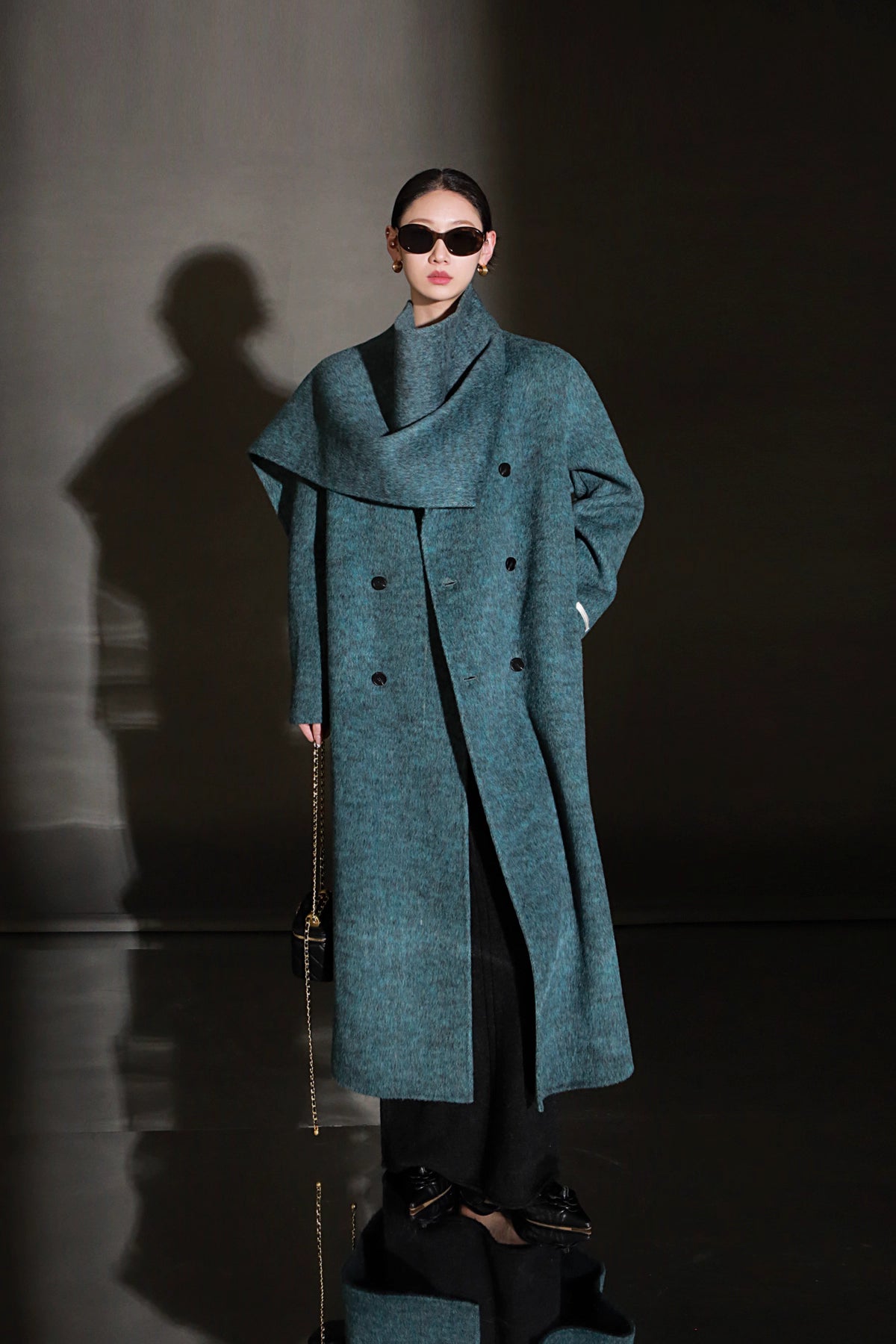 Luxury Lama Wool Blend Coat with Shawl Detail