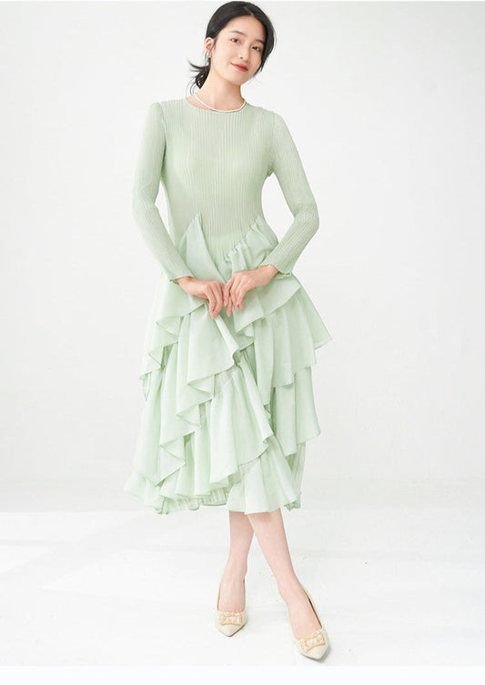 Spring Breeze Ruffled Midi Dress – Long Sleeve, One Size