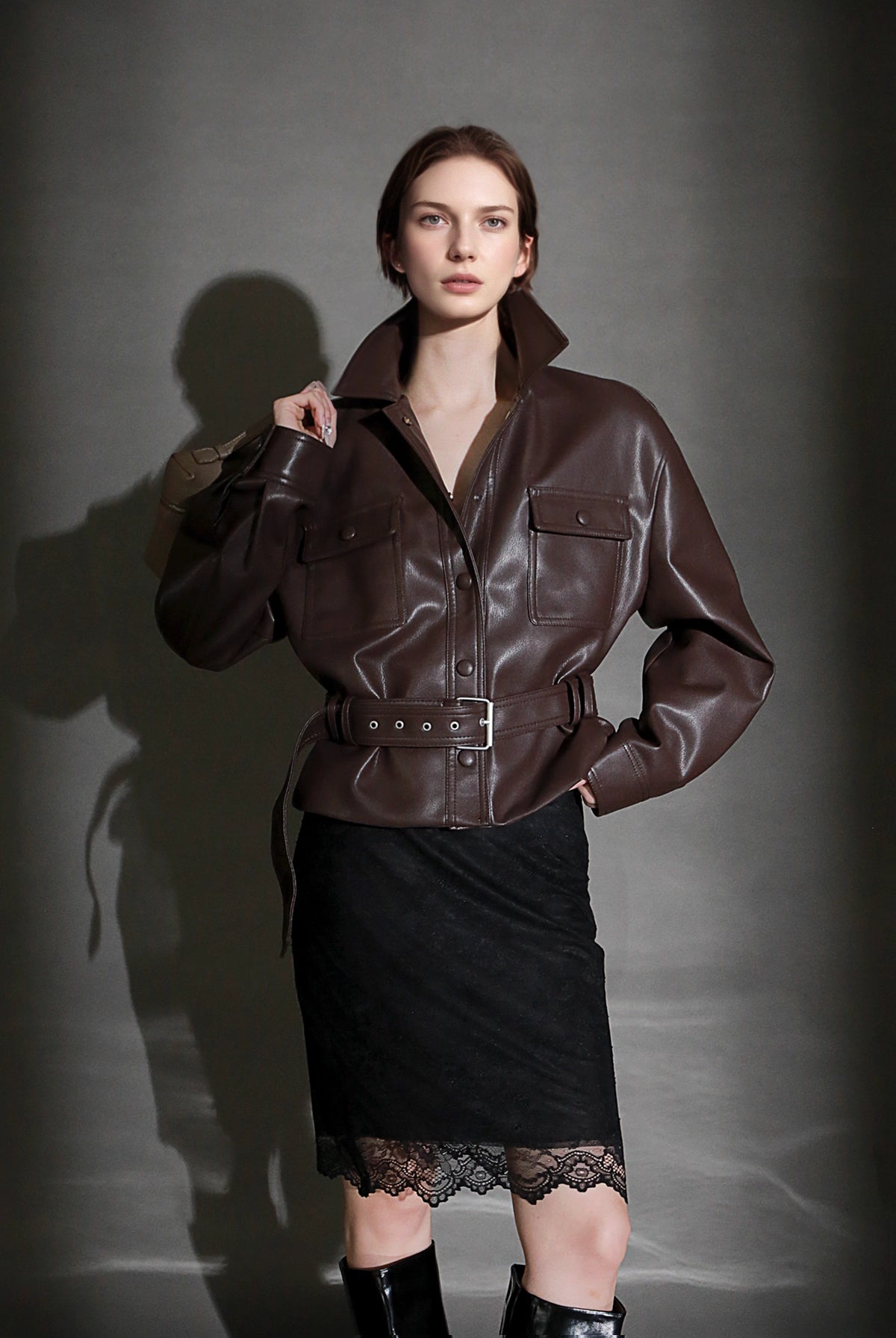 Polo Collar Genuine Lamb Leather Jacket