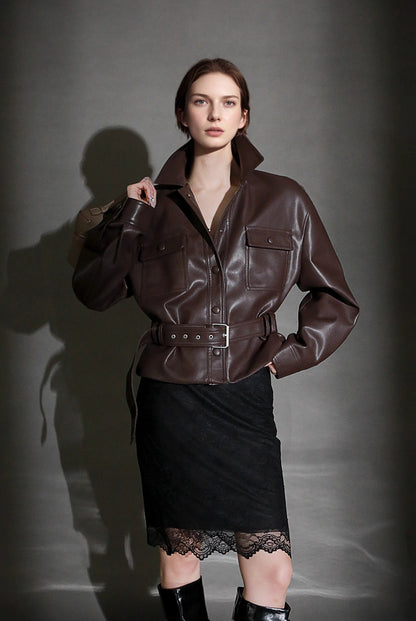 Polo Collar Genuine Lamb Leather Jacket