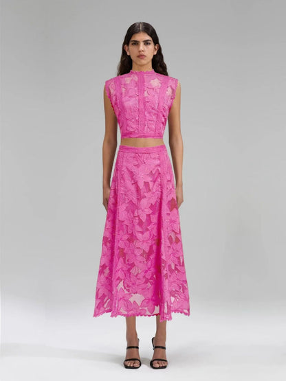 Embroidered Sleeveless Crop Top and Long Skirt Set