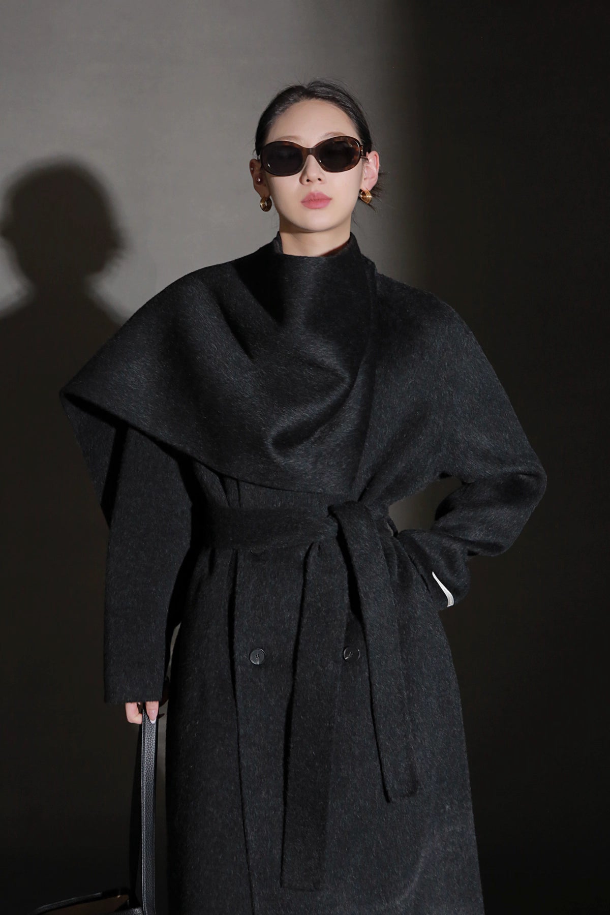 Luxury Lama Wool Blend Coat with Shawl Detail
