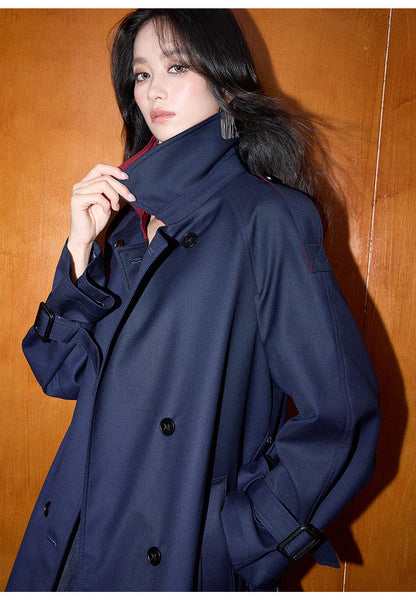Contrast Detail Retro Mid-Length Loose Trench Coat