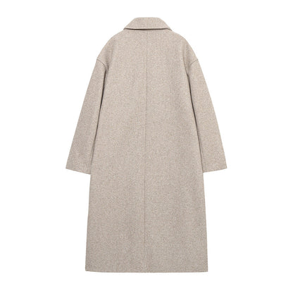Double-Breasted Cotton Blend Long Coat – Relaxed Fit, Lightweight Warmth