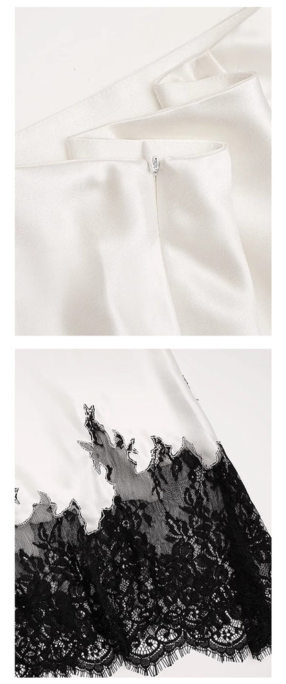 Lace-Trimmed Acetate Satin Maxi Skirt