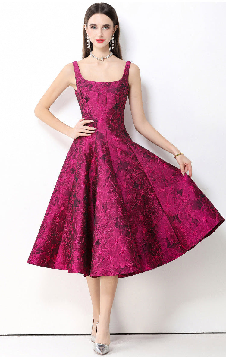 Rosé Lumière Jacquard Strap Maxi Dress