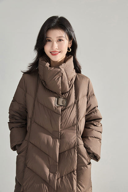 Minimalist Oversized Down Puffer Coat with Leather-Style Buttons