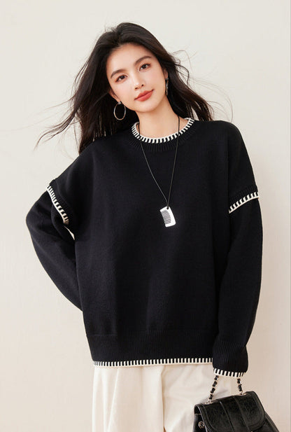 Black & White Color-Block Oversized Knit Sweater