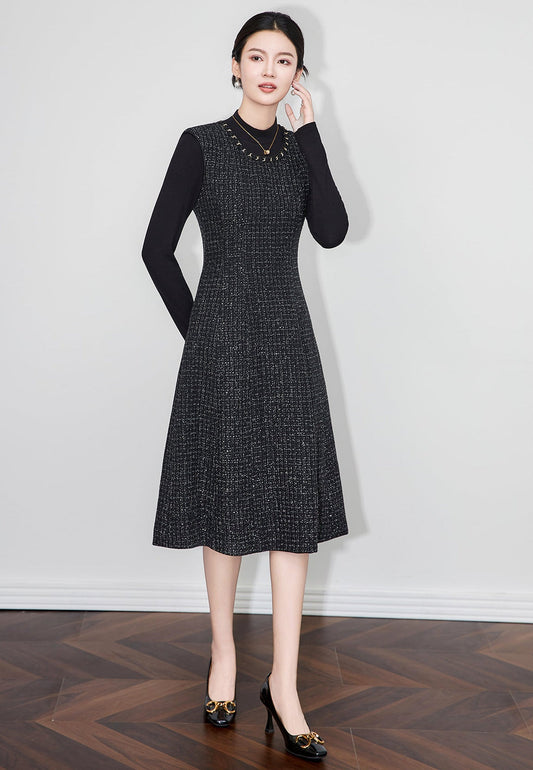 Metallic Textured French Sleeveless Midi Dress