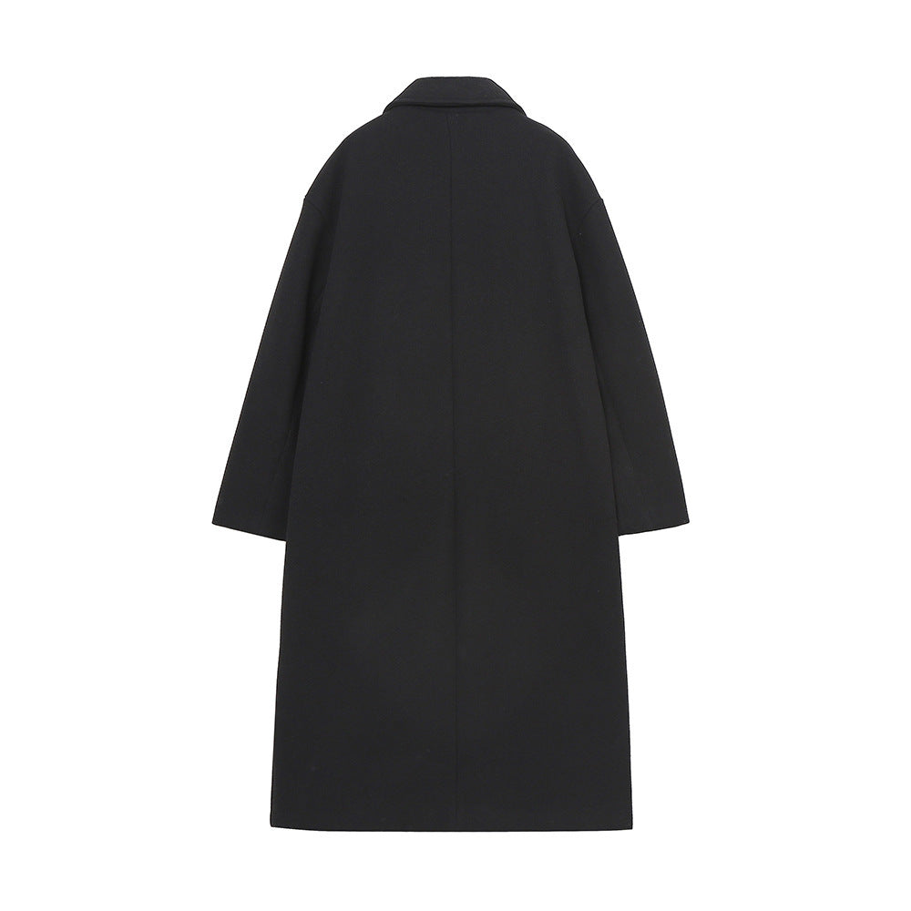 Double-Breasted Cotton Blend Long Coat – Relaxed Fit, Lightweight Warmth