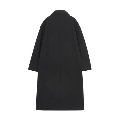 Double-Breasted Cotton Blend Long Coat – Relaxed Fit, Lightweight Warmth