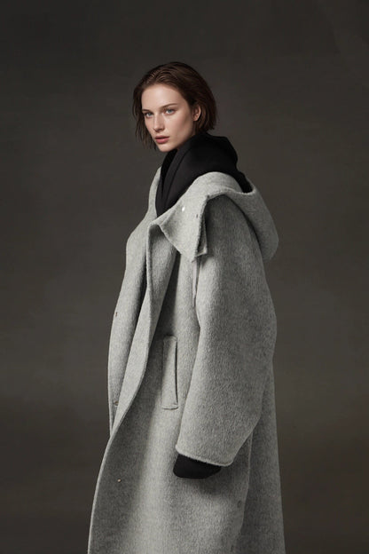 Hooded Alpaca Wool Long Coat
