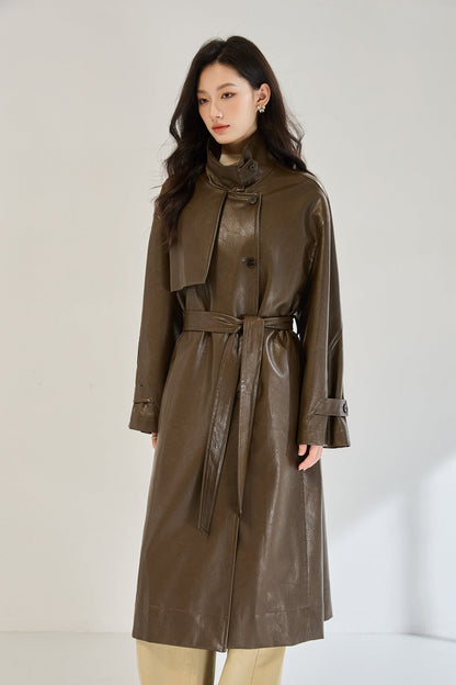 Retro Long Faux Leather Coat