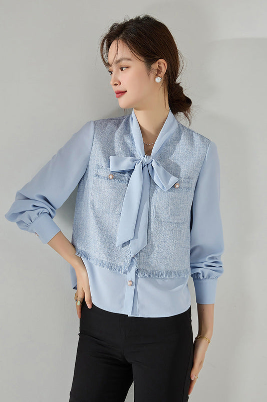 Two-in-One Look Chiffon Shirt with Scarf Collar