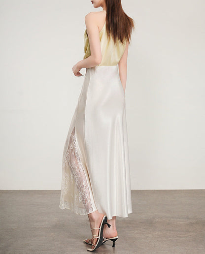 Lace Patchwork Eyelet Mermaid Skirt with Slit Detail