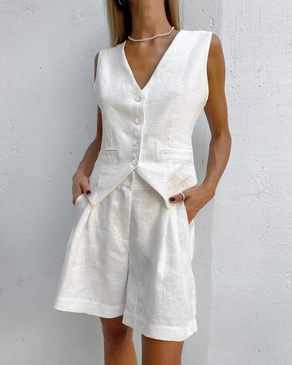 Summer Touch Linen Vest & Shorts Set