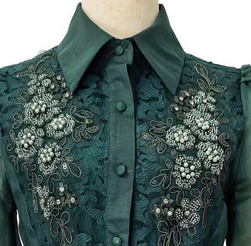Lace Collar Lantern Sleeve Midi Dress