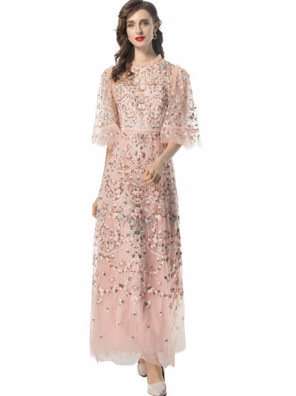 Belleza Princess-Cut Embroidered Maxi Evening Dress