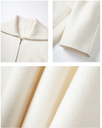 Yün Fermuarlı Stand Yaka Kısa Kaban