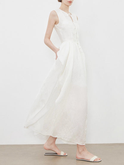 Elegant A-Line Sleeveless Summer Midi Dress