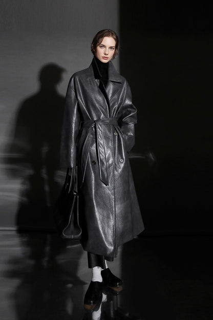 Luxury Genuine Sheepskin Trench Coat – Elegant & Timeless Design