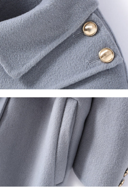 Hepburn Wool Coat with Detachable Shawl – Double-Faced 100% Wool