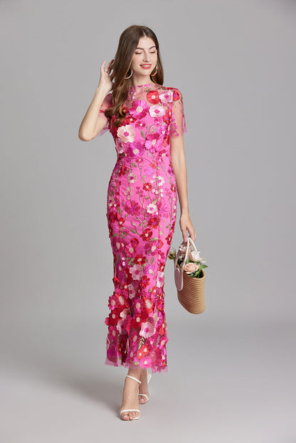 3D Floral Embroidered Lace Mermaid Dress