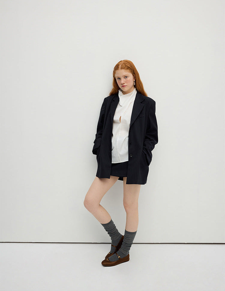Navy Striped Oversized Blazer