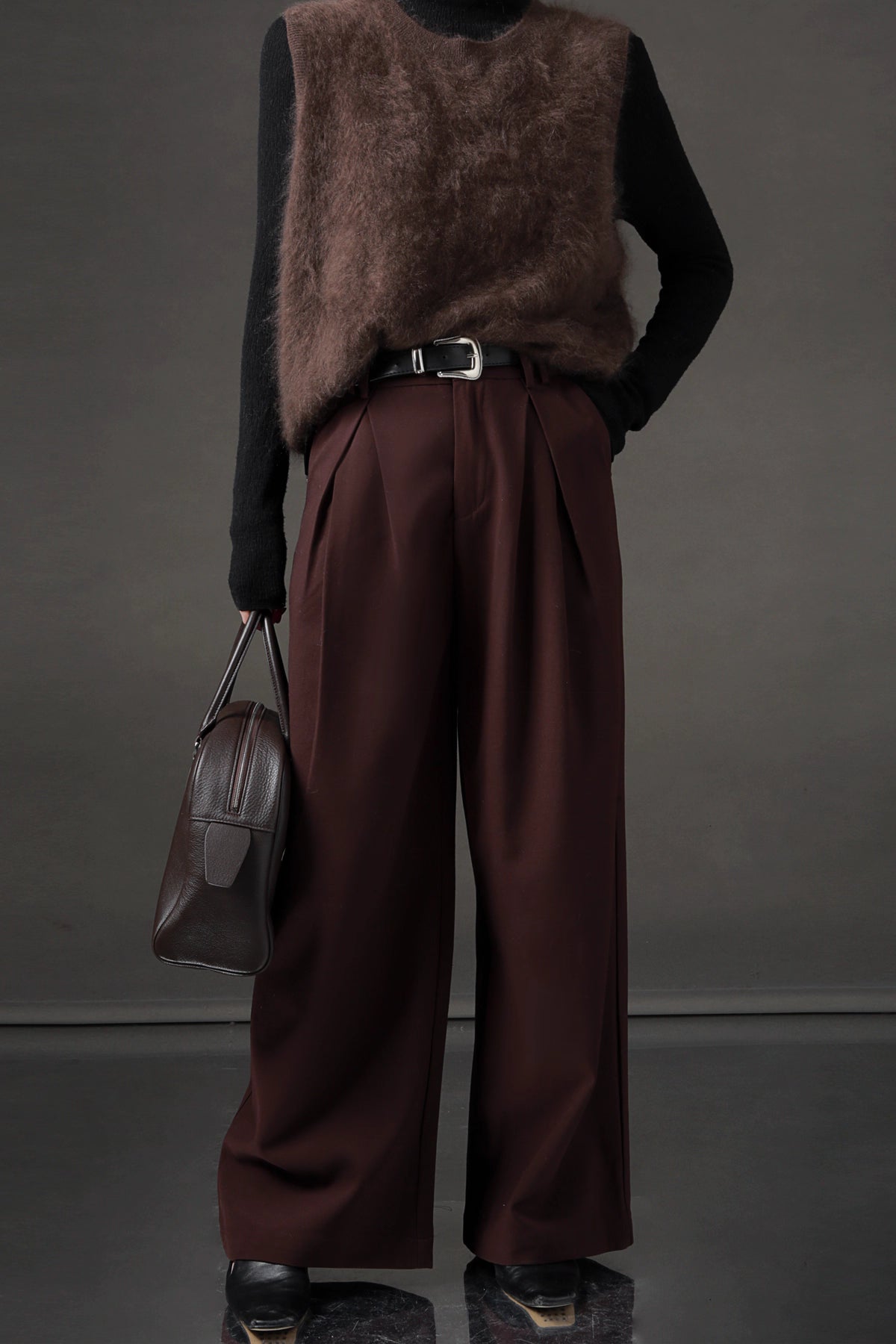 High-Waisted Wide-Leg Wool Blend Pants