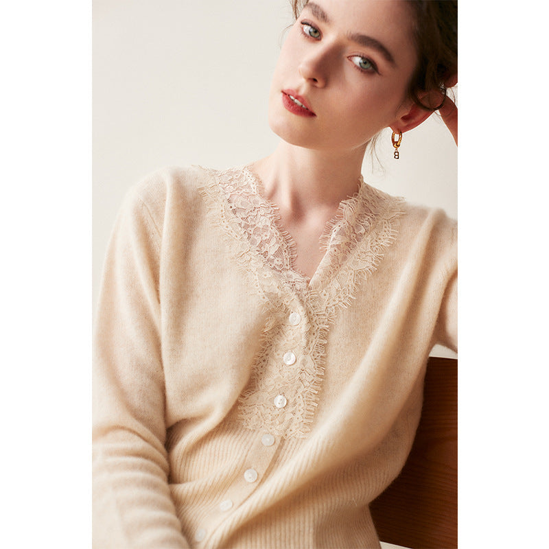 Lace-Trim Baby Cashmere Cardigan