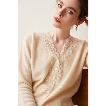 Lace-Trim Baby Cashmere Cardigan