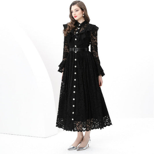 French Style Romantic Lace Embroidered Long Dress