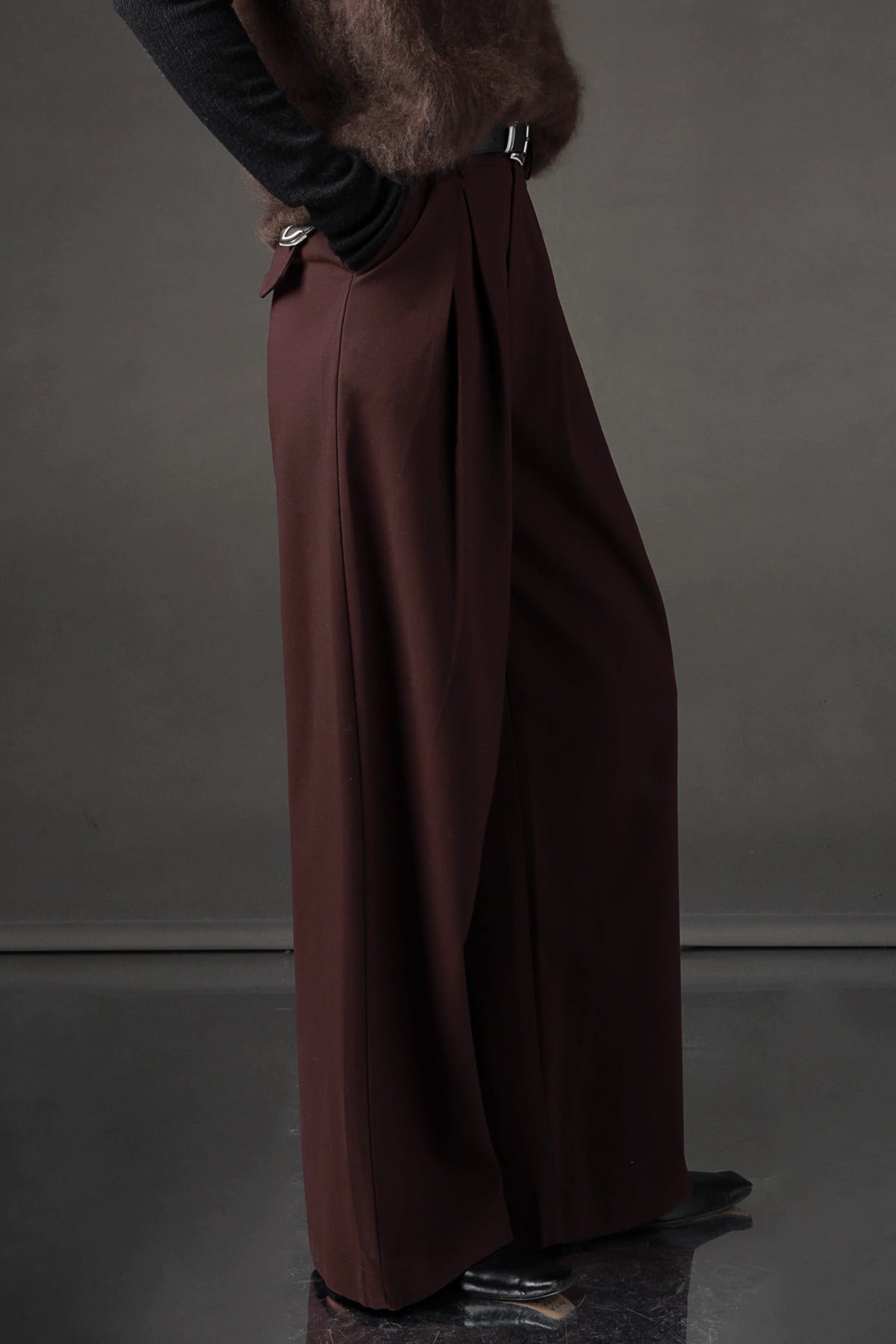 High-Waisted Wide-Leg Wool Blend Pants