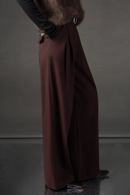 High-Waisted Wide-Leg Wool Blend Pants